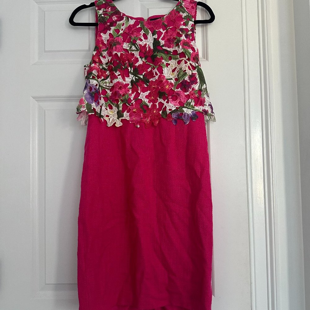 Karl Lagerfeld Fuchsia Dress with Floral Lace Detail
